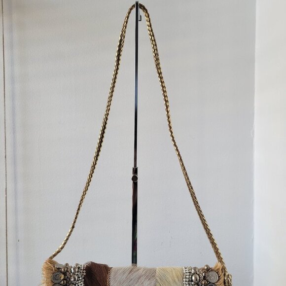 ibBan Anthropologie Hair on Hide Embellished Crossbody Bag w/ Braided Strap - Picture 7 of 16
